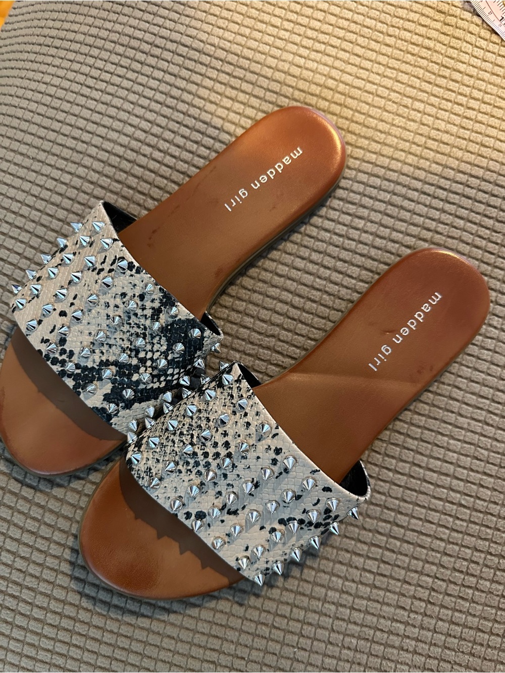 Madden Girl Silver Studded Slide Sandals size 9